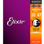 16012010 Elixir Phosphor Bronze Acoustic Guitar Strings with NANOWEB Coating, Extra Light (.010-.047)