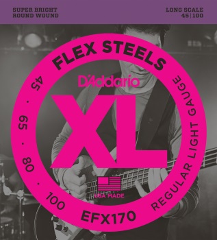 DADDARIO EFX170 FlexSteels Bass Guitar Strings Light, 45-100 Long