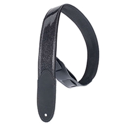 Henry Heller HMOD207 Sparkle Vinyl With Leather Ends Black Guitar Strap